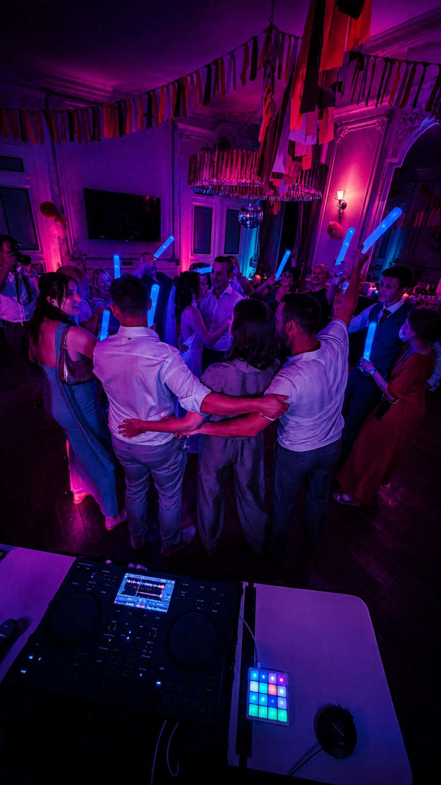 Feestende gasten op de dansvloer tijdens een optreden van DJ Erwin